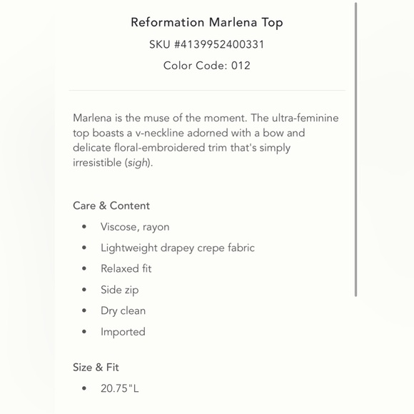 Reformation NWT Marlena Top - Picture 5 of 6